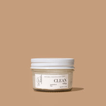 Load image into Gallery viewer, A jar of CLEAN whip, a natural moisturizing skincare product, with a white label on a beige background.